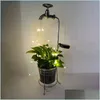 Rasenlampen Solarwasser-Wasserhahn-Licht mit Blumentopf-LED-fließendem Metallgartenpfahl im Freien Pflanzenhalterung für Drop-Lieferlichter Ligh DHSSV