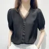 Damskie bluzki eleganckie koronki w szyku w kształcie licencyjnego stałego koloru luźne bluzka z rękawem zaciągniętym 2022 Summer Casual Pullovers Owwony dojazdów do pracy damskie