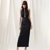 Casual Dresses Shefan Sexy Black Cut Out Backless Tie Up Low Split Halter Satin Midi Robe Summer Party Elegant Club Women Vestidos