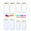 12oz 16oz USA Warehouse Water Bottles DIY Blank Sublimation Can Tumblers Shaped Beer Glass Cups with Bamboo Lid and Straw for Iced Coffee Soda GG0201