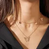 Vintage Simple Multi-layer Pendant Hollow Butterfly Necklace for Women Charm Choker Necklaces Boho Fashion Jewelry Gift