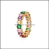 Cluster Rings Gold Filled Rainbow Square Engagement Ring For Women Colorf Cubic Zirconia Cz Eternity Band Fashion Wedding Party Jewe Othw5