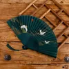 22 cm kinesisk stil retro grön vit kran vikande fläkt daglig bärbar dans cheongsam fan utföra rekvisita gåva favorit mj1279