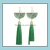 Dangle Lustre Bohème Cristal Gland Boucle D'oreille Noir Blanc Bleu Rouge Vert Soie Tissu Longue Goutte Glands Boucles D'oreilles Pour Les Femmes Jewe Otkmr