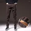 Men's Pants 2022 Winter Men's Plaid Warm Fleece Liner High Quality Cotton Elegant Social Trendy Slim Fit Business Casual Trousers