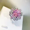 Anéis de cluster luxo colorido flor menina coração rosa cheio diamante casal anel para mulheres openwork geométrico dia dos namorados gift2024