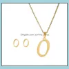 Серьги Ожерелье 26 букв ожерелья с серьгами, набор из нержавеющей стали Золотой коля
