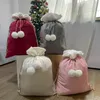Juldekorationer 2022 Stor storlek sublimering rosa rand Santa s￤ckv￤skor Personliga pom s￤ckar