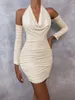 Lässige Kleider Herbst und Winter 2022 Langarm Open Back Swing Neck Kleid Europa Amerika Sexy Tie Up Hip Wrap