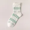 Women Socks 2022 Spring And Summer Green Lace Bubble Female Small Floral Twisted Tube Student