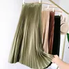 Skirts 2022 Summer Women Pleated Long Skirt Vintage High Waisted A Line Satin Women's Korean Style Casual Solid Color L663