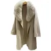 Women's Down 2022 Vintage Luury Real Wool Blended Women Trench With Fur Cashmere Coats Outwear