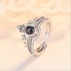 2in1 Crown Ring Jag älskar dig på 100 språk Projektionsringar för kvinnor mode fina smycken