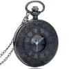 Vintage Charm Black Unisex Fashion Roman Number Quartz Steampunk Pocket Watch Women Man Necklace Pendant with Chain Gifts275e