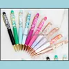 Ballpoint Pens Creative Oil Flow Dry Flower Sequin Metal Pen Liquid Floating Writing Supplies Advertising Signature Student Homefavor Dh7Ix