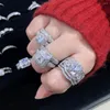 Ensemble de bagues de fiançailles en cristal pour femmes, couleur argent, glacé sur la proposition de Zircon, mariage, fiançailles, bijoux tendance