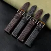 Titta p￥ band Handgjorda krokodill￤der Watchband Round Pattern Ultratunn Quick Release Armband 18 19 20 21 22mm Black Brown Soft Men Strap