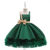 Girl Dresses Sleeveless Flower Girls Wedding Ceremony Kids Green Satin Ball Gown For 2-6 Years Old Formal Evening Clothing