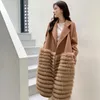 Women's Fur 2023 Y2K Style Women's Long Real Wool Coat Female Oversized Double Breasted Natural Patchwork Maxi Coats JD12
