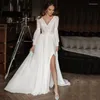 Hochzeitskleid Boho Chiffon Kleider Lange Ärmel V-Ausschnitt Side Split Elegante Spitze Brautkleider Einfache A-Linie Robe Party Vestido De Novia