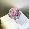 Cluster Rings Luxury Colored Flower Girl Heart Pink Full Diamond Par Ring For Women OpenWork Geometric Valentines Day Gift2024