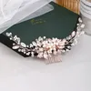 Peigne à cheveux de mariage or Rose fleur épingle à cheveux diadème à la main perle strass bandeau bal bijoux de mariée accessoires de mariage