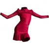 스테이지웨어 라틴 댄스 드레스 분할 세트 부르고뉴 메쉬 탑 스커트 소녀 댄싱 옷 볼 콘테스트 드레스 SL5655