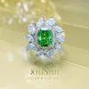 Bagues de cluster Super Flash 4- Couleur artificielle Gem Olivine Bague verte pour femmes 925 Sterling Silver Séparation Galvanoplastie Lu