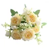 Fleurs décoratives 5 têtes de roses artificielles, fleur en soie, rose poussiéreux, violet, blanc, fausse décoration de mariage, cadeau d'exposition de fête de Noël