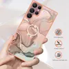 Marble Cases For Samsung S23 Ultra Plus A04E A34 A54 A14 5G S22 S21 S20 FE 360 Metal Finger Ring Holder Anti-Fall Luxury Soft IMD TPU Chromed Stone Granite Bling Back Cover