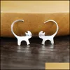 Dangle Lustre 925 Sterling Sier Mignon Boucle D'oreille Créatif Longue Queue Accrocher Chat Boucles D'oreilles Animal Jewlery Pour Femme Drop Delivery Jewelr Otnsh