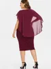 Women Chiffon Plus Size Dresses Ruffle Flattering Cape Sleeve Bodycon Party Pencil Midi Dress XL-5XL