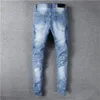 Новый дизайнер с печатной вышивкой Men Jeans Motorcycle Hole Luxury Denim Men's Fashion Street Wear Mens Designer Pants