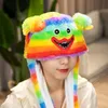 Glowing Bear Monster Hat Led Flashing Ears Moving Jumping Plush Cap Kids Adults Funny Animal Pop Up Dress Up Ear Muff Winter Holiday Warm Wearing