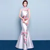 Ubranie etniczne Chińska panna młoda ślub Cheongsam Salute Dress Długa haft w stylu haftowa kobiety panny młodej wieczór Qipao