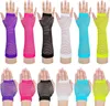 12Pairs /80s 90s Fishnet Mesh Gloves for Women Kids Neon Fingerless Glove for Cosplay Costumes Accessories