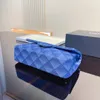 오리지널 체인 어깨 가방 디자이너 가방 고급 여성 다이아몬드 모양 메신저 백 벨트 골드 로고 - 블루 25cm