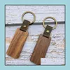 Keychains Lanyards Personalized Leather Keychain Pendant Beech Wood Carving Lage Decoration Key Ring Diy Fathers Day Gift Drop Del Otboa