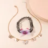 Vintage Black Simple Casual Black Velvet Double Layers Korean Chic Butterfly Choker Necklace Fashion Women Retro Jewelry