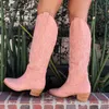 Botas bordadas de rodilla occidental para mujeres zapatos de moda de vaquero rosado 2022 Slip on White Girls