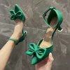 Kleding schoenen rimocy groene enkelband pompen vrouwen zoete bowknot hoge hakken vrouw sexy puntige teen dunne hakken feest 221213