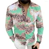 Men's Casual Shirts Men Shirt Cardigan Turn-down Collar Single-breasted Stripe Print Leopard Pattern Summer Tops Club Clothes