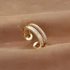 Cluster-Ringe, modisch, fein, 14 Karat echtes Gold, doppellagig, Öffnung für Damen, verstellbares Design, hoher Schmuck, glitzernder Zirkon, Jubiläumsparty