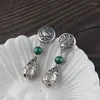 Dingle ￶rh￤ngen fnj peacock peony 925 silver ren original s925 sterling drop ￶rh￤nge f￶r kvinnor smycken malachite