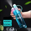 Water Bottles 400/600Ml Bottle Spray Plastic Cup Leakproof Candy Color Gym Yoga Sport Kettle Travel Cam Portable Drop Delivery Home Otva3