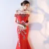 Ethnic Clothing Red Bride Cheongsam Long Modern Qipao Sexy Chinese Oriental Style Embroider Dresses Traditional Wedding Dress Women Fashion