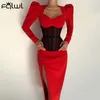 الفساتين غير الرسمية خريف الشتاء شق سوداء مثير المرأة 2022 الحزب السحاب طويل الأكمام