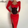 Casual Dresses Fall Winter Slit Black Sexy Women 2022 Party Zipper Long Sleeve Bodycon Dress Ladies Club Wrap White Midi