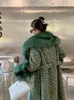 여자의 모피 고급 푹신한 진짜 칼라와 커프 울 블렌드 코트 여성용 2022 겨울 레이디 두꺼운 따뜻한 벨트 트위드 재킷