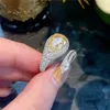 Luxus Einstellbare Größe Silber Farbe Schmuck Gelb Waterdrop Zirkon Ring für Frauen Ringe Hochzeit Prom Zubehör Vorschlag Geschenke